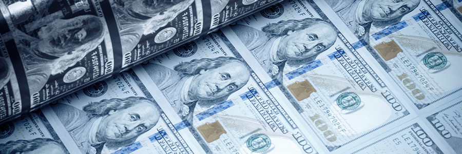 Billets de 100 dollars américains en cours d’impression