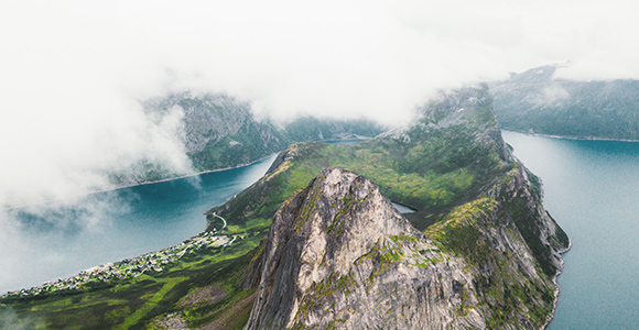 Vue panoramique de végétation et de falaises le long d’un littoral. 