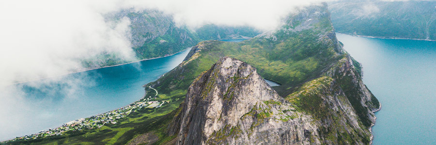 Aerial shot of a mountain range.