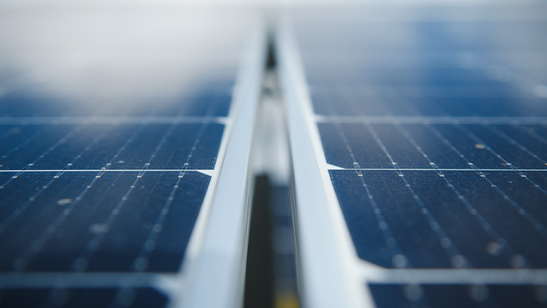 A close-up photo of photovoltaic solar panels.