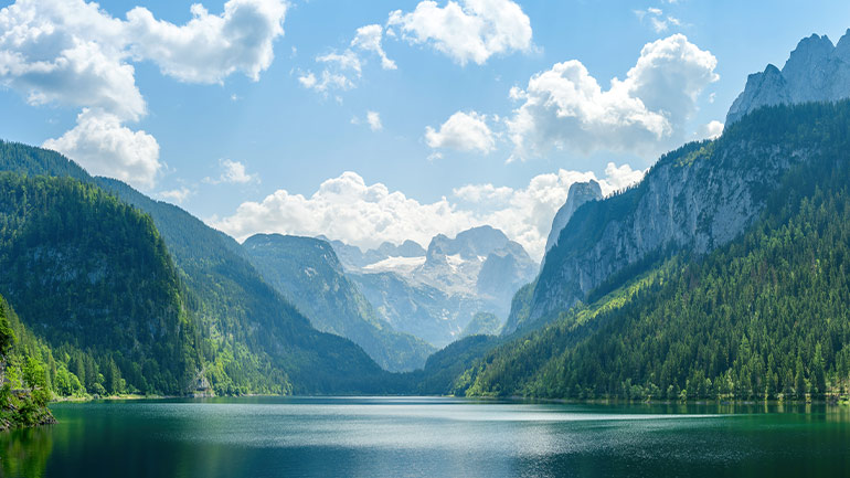 Landscape image of forest mountains.